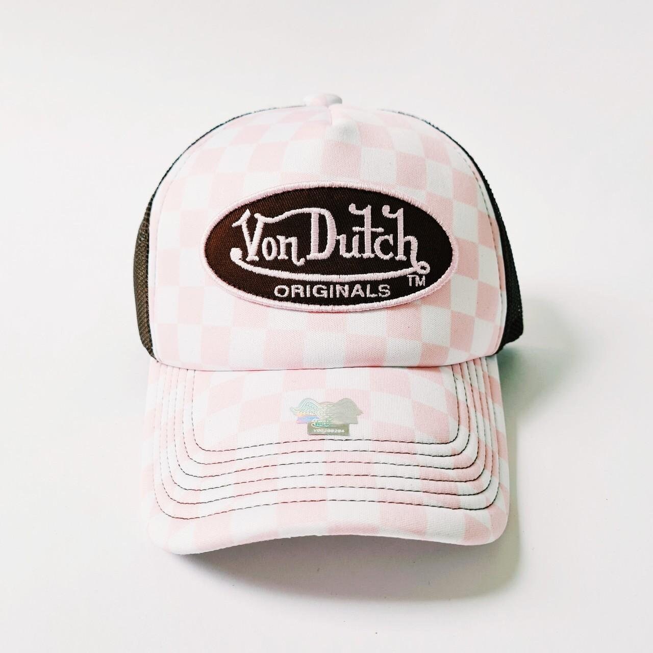 Von Dutch Pink Checkered Truck Hat Pink & Grey Classic Trucker Hat | Von Dutch main image 4