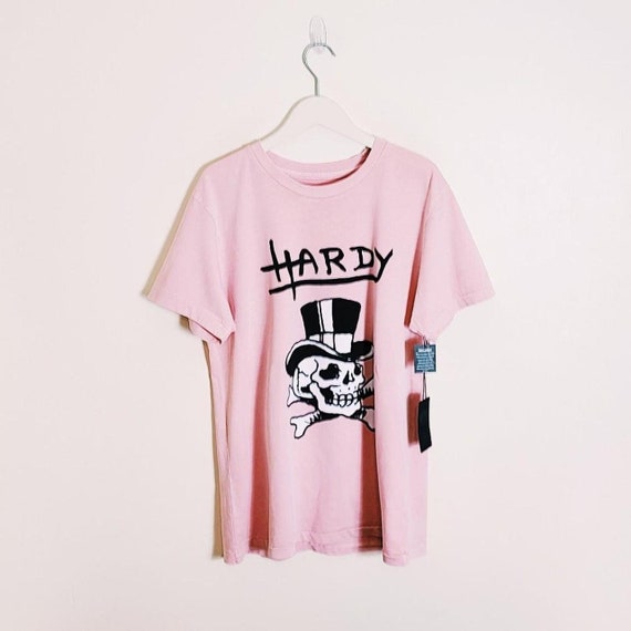 Vintage Y2K Baby Pink Ed Hardy T Shirt. Skull Logo Graphic