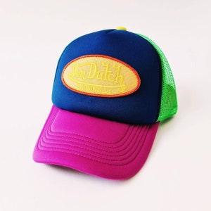 Vintage Multicolour Geen, Blue, Pink Von Dutch Cap / Von Dutch Cap / Von Dutch Trucker Cap / Von Dutch Hat. Deadstock New With Tags