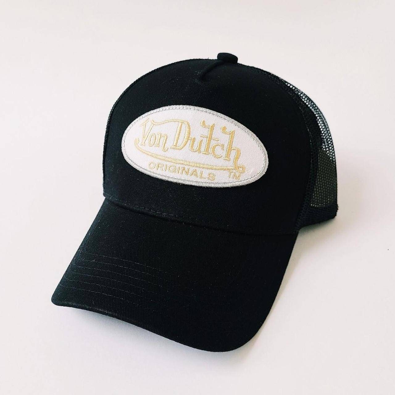 VON DUTCH Black Trucker Cap with Yellow Logo Patch Infinite Gold Trucker Hat | Von Dutch main image 4