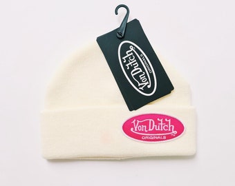 Vintage Y2K Unisex Adults Cream Deadstock Von Dutch Beanie Hat / Von Dutch Hat / Von Dutch Skully / Von Dutch Winter Hat