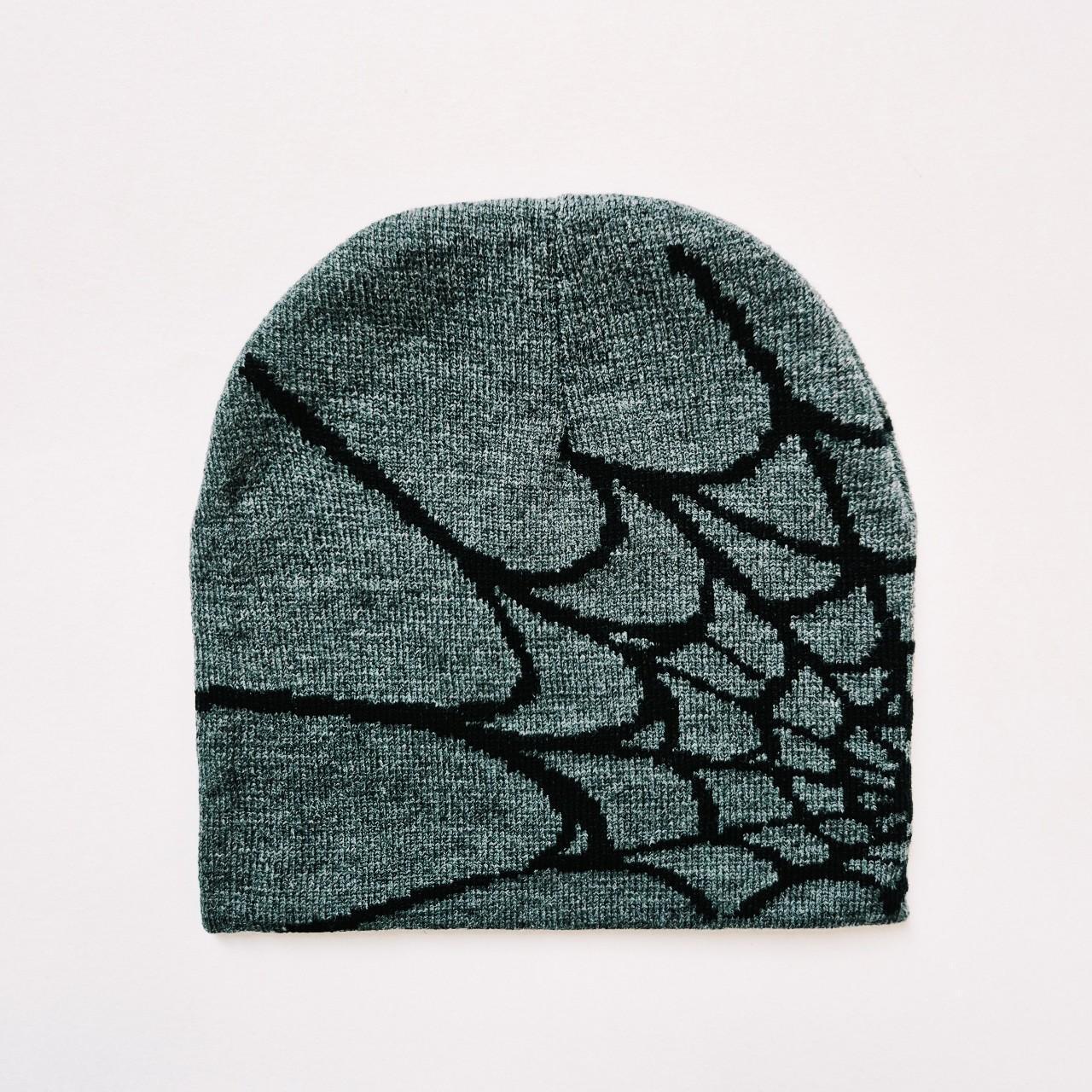 Vintage Brand New Y2K Dark Grey & Black Spider Spiderweb Beanie
