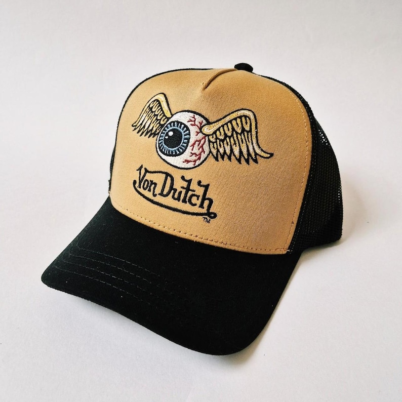 Gorra Von Dutch Vintage Beige / Gorra Von Dutch / Gorra Von Dutch Trucker. Von Dutch Flying Eyeball Hat Deadstock Nuevo con etiquetas imagen 1