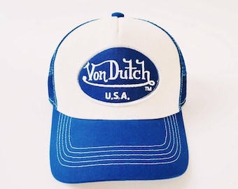 Vintage White and Blue Von Dutch Cap / Von Dutch Cap / Von Dutch Trucker Cap. Deadstock Cap. Von Dutch USA