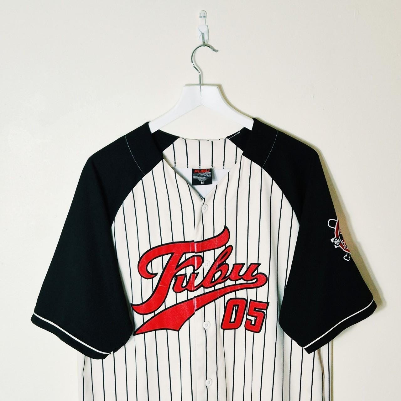 Vintage Y2K 90s 2000s Rare Cream Striped Button up Fubu Jersey