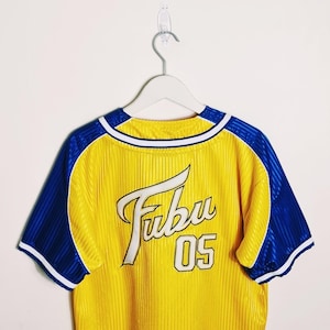 Vintage Y2K 90s 2000s Womens Ladies Rare Yellow Navy Striped Fubu jersey. Fubu Athletics 1992