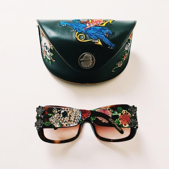 Ed Hardy Black Floral Sunglasses with Purple Lenses Ed Hardy Glasses for Women on Sale up to 90% Off: Poshmark main image 2