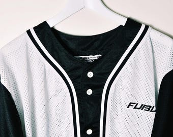 新品 FUBU Real Tree Hockey Shirts y2k 00s Vintage Y2K 90s 2000s Rare White and Black Button up Fubu Jersey