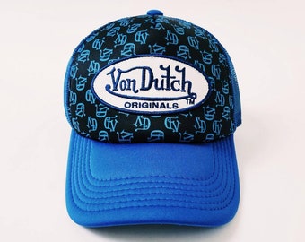 Vintage Blue Monogram Print Von Dutch Cap / Von Dutch Cap / Von Dutch Trucker Cap. Deadstock New With Tags
