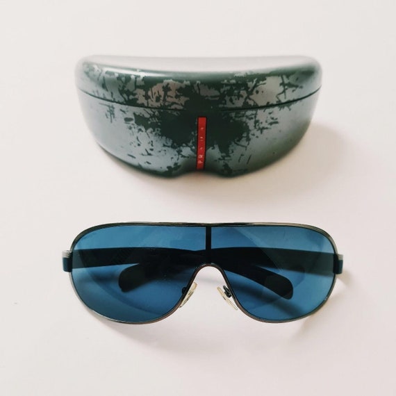 Vintage 2000s Y2K Genuine Unisex Blue Tinted Prada Sunglasses