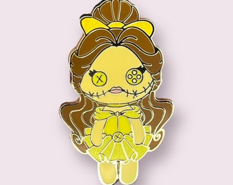 Broche de esmalte Scrump A Bela e a Fera, broches de glitter, broches de esmalte brilhantes, boneca de pano, broche de fantasia, broches de esmalte duro, broches de lapela Stitch