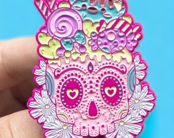 Day of the Dead Enamel Pin, Soft Enamel Pins, Pink Pins, Skull pins, Spooky Pins, Sugar Skull, Dia de los Muertos Pin, Halloween, Candy Pin