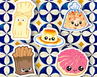 Kawaii Mexican Food and Desserts Sticker Pack - Mexican Snacks / Churros / Flan / Tamales / Pan Dulce / Conchas / Duros