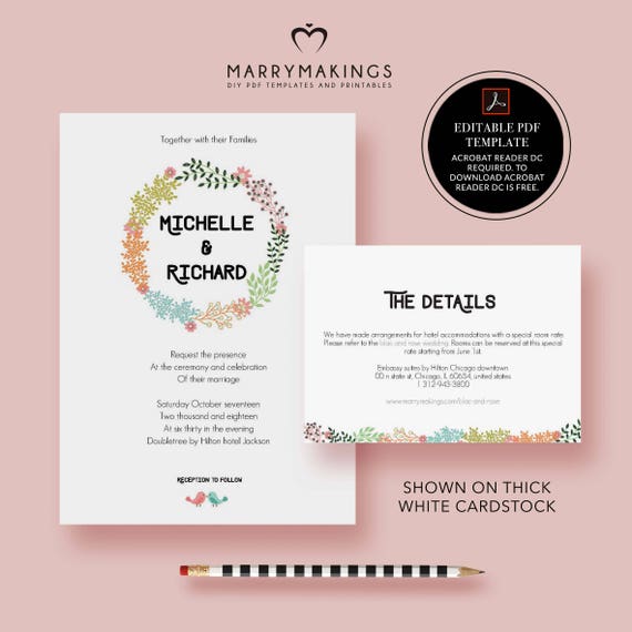 Flower Invite Wedding Invite Template Wedding Program Etsy