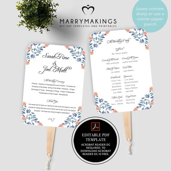Diy Wedding Fans Fan Program Download Diy Program Fans Fan Etsy