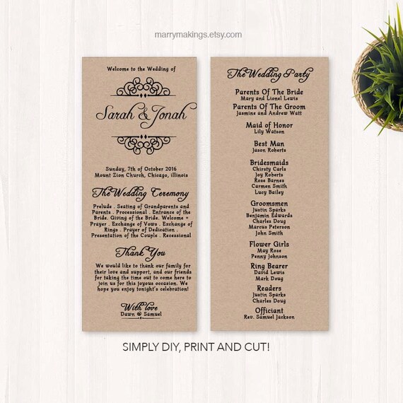 Wedding Program Diy Diy Template Ceremony Programs Program Etsy