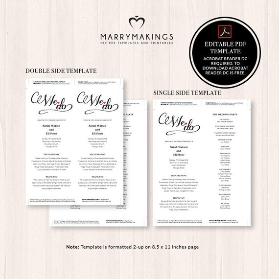 Program Template Wedding Program Diy Wedding Program Etsy
