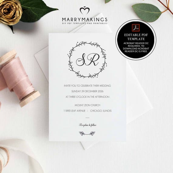Diy Invitations Editable Wedding Kraft Wedding Invite Party Etsy