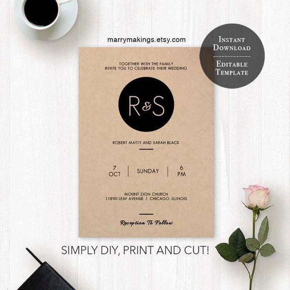 Download Invitation Editable Wedding Kraft Wedding Invite Etsy