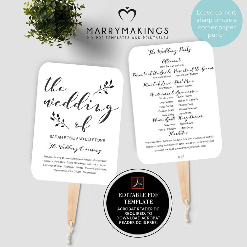 Wedding Program Template Printable Program Wedding Fan Etsy