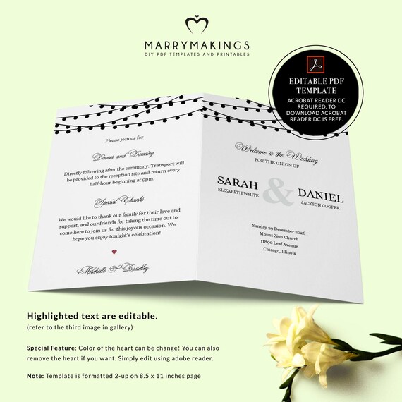 Diy Program Folded Rustic Wedding Half Fold Program Etsy