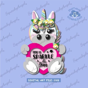 Unicorn Heart Light Box | Cute Unicorn| Unicorn SVG |Unicorn shaped box | Instant Download | SVG cut file shaped light box Decor Cricut file