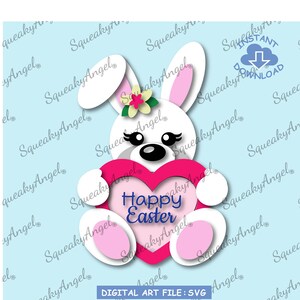 Portauovo del coniglietto di Pasqua SVG / Coniglietto di Pasqua / Coniglio / Scatola delle uova / Cuore / Download istantaneo File di taglio SVG Coniglietto con decorazione a cuore