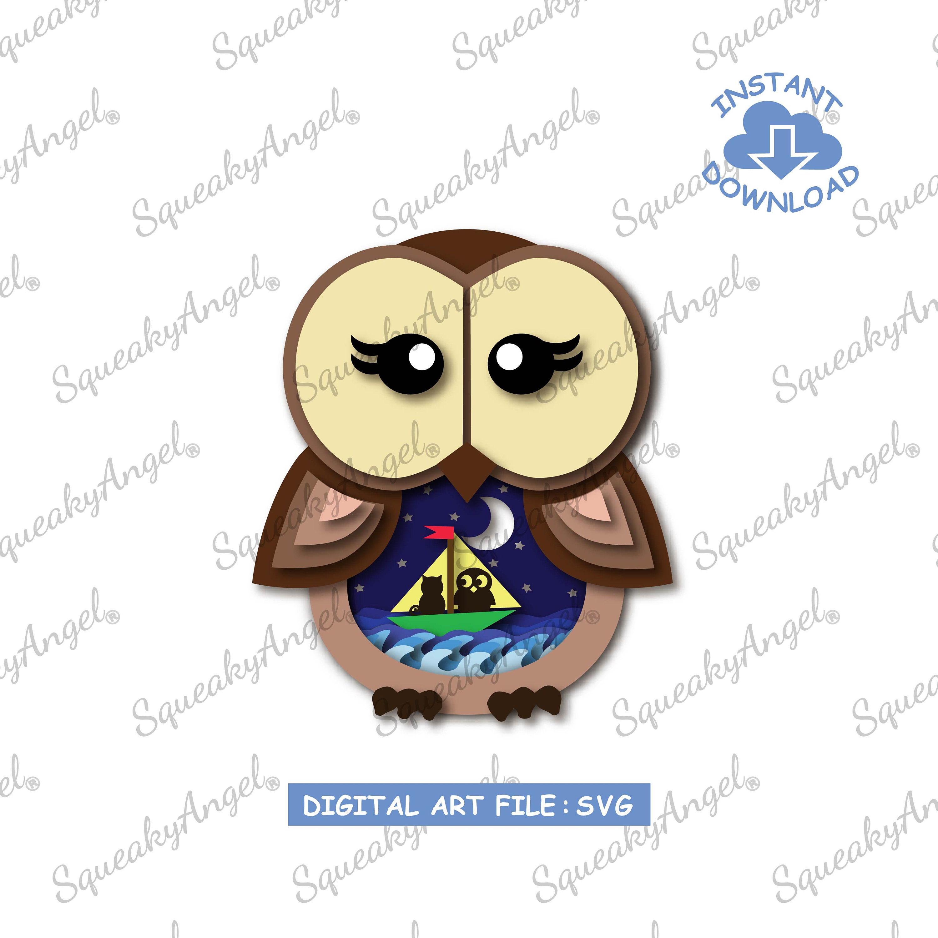 Owl Shadow Box | Owl and the Pussy Cat Shadow Box SVG | Owl shaped box | Instant Download | SVG cut