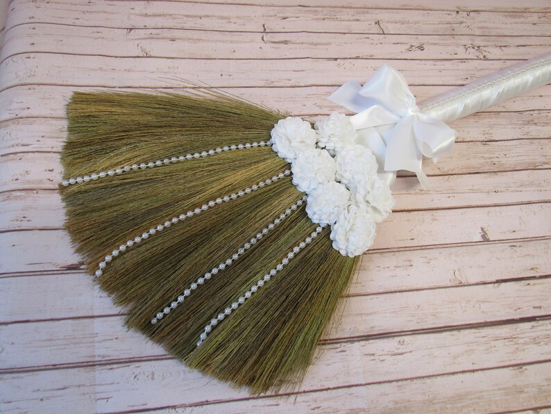 Decorated Wedding Jump Broom Ribbon Pearls Jump Broom Etsy