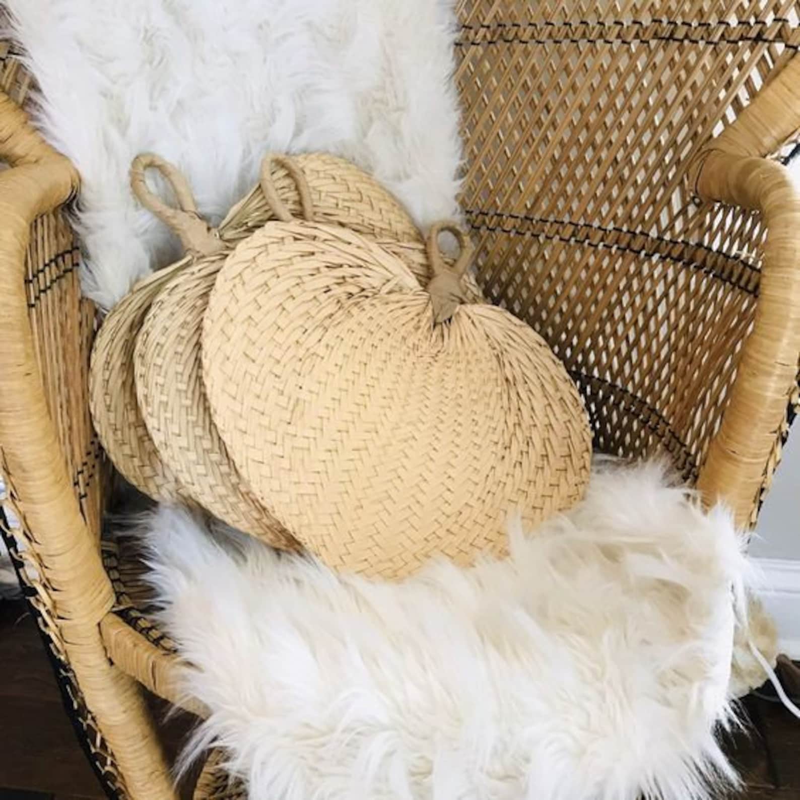 LARGE Raffia Fans Set of 10 Wedding Fan Palm Leaf Fan Etsy