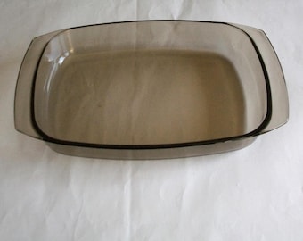 Vintage Auflaufform, Rauchglas, französisches Design, Arcopal 1960er, Mid Century