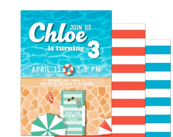 Pool Party Invitation - Swimming Pool Invitation | Pool Invitation | Swim Invitation - 5x7 with reverse side