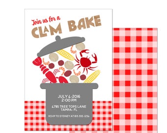 Clam Bake Invitation | Low Country Boil Invitation | Lobster Party Invitation | Crab Invitation - 5x7 with reverse side