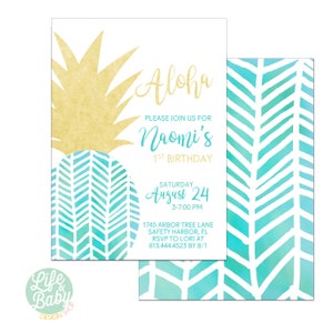 Pineapple Birthday Invitation | Aloha Birthday Invitation | Luau Invitation | Pineapple Baby Shower Invitation - 5x7 with reverse side