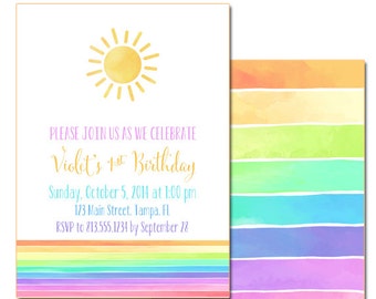 You Are My Sunshine Party Invitation | Sunshine Invitation | Rainbow Invitation - 5x7 with reverse side