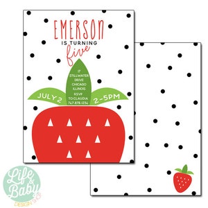 Strawberry Invitation | Berry Invitation | Fruit Invitation - 5x7 with reverse side