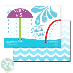 Splash Park Invitation |  Splash Pad Invitation | Splash Zone Invitation | Spray Park Invitation - 5x7 with reverse side