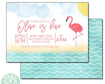 Flamingo Invitation | Flamingle Invitation | Pool Party Invitation | Pool Invitation - 5x7 with reverse side