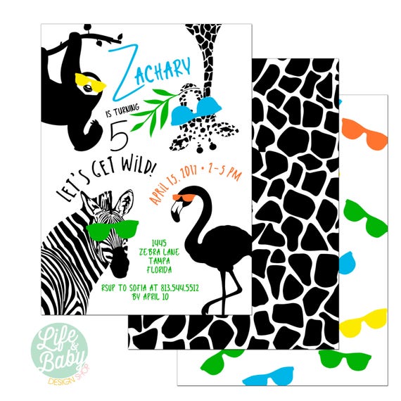 Party Animal Invitation | Wild One Invitation | Zoo Birthday Invitation | Jungle Birthday Invitation-  5x7 with reverse side