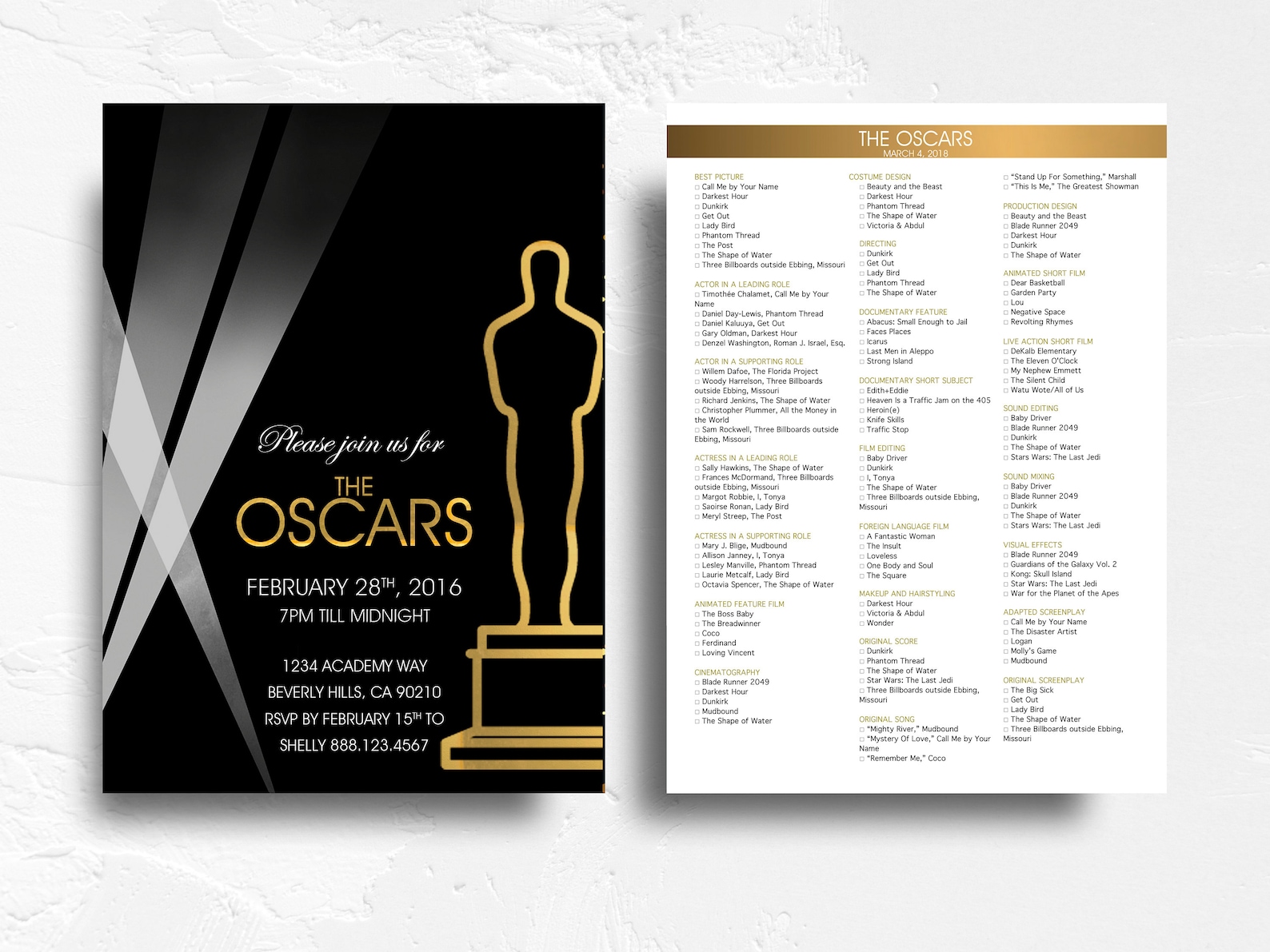Oscar Party Invitation Oscar Invitation Academy Awards Invitation the