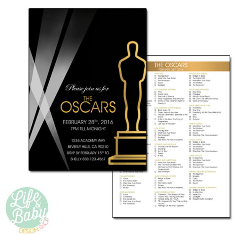 Oscar Party Invitation Oscar Invitation Academy Awards Etsy