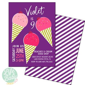 Ice Cream Party Invitation | Ice Cream Invitation | Ice Cream Cone Invitation | Ice Cream Social Invitation - 5x7 with reverse side