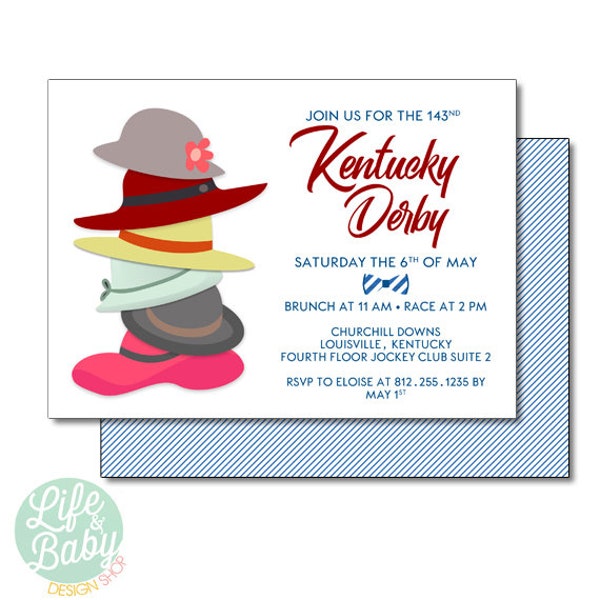 Kentucky Derby Invitation | Kentucky Derby Party | Hat Invitation - 5x7 with reverse side