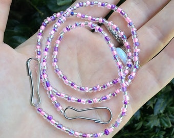 Kid’s Princess Pink & Purple Glass Beaded Mask Chain Facemask Necklace lanyard