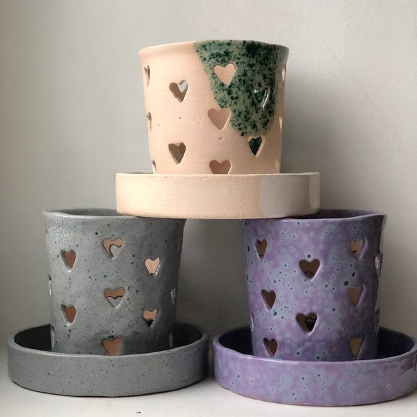 Orchid Planter | Orchid Pots with Holes | Flower Pot with Drainage | Hearts Decor