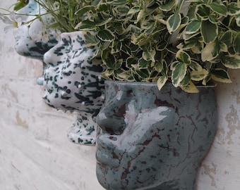 Ceramic Wall Hanging Planter | Woman Face Cachepot