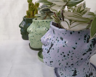 Maceta con cabeza de mujer / Maceta de cerámica hecha a mano / Maceta con cara