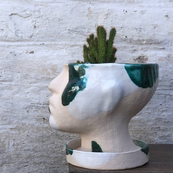 Terracotta Planter | Head Plant Pot with Drainage | Ceramic Flowerpot | Handmade Clay Planter | Woman Head Vase | Boho Pottery Vase