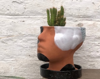 Maceta de terracota / Maceta de cabeza / Maceta de cerámica hecha a mano