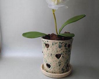 Orchid Ceramic Planter with Holes | Flower Pot with Drainage